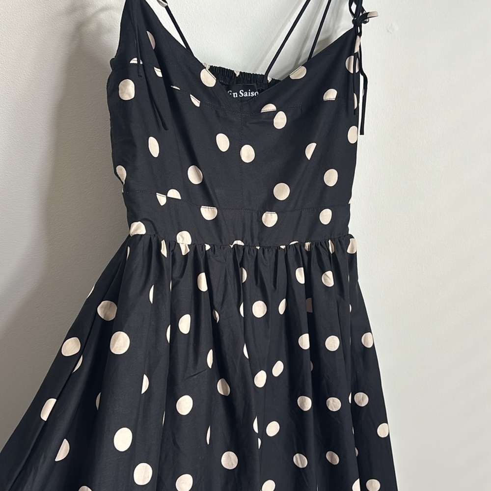 En Saison Black Midi Dress with White Polka Dots - Picture 5 of 13